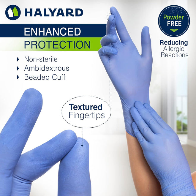 Load image into Gallery viewer, HALYARD AQUASOFT Nitrile Exam Gloves, Non-Sterile, Powder-Free, 3.1 mil, 9.5&quot;, Blue, X-Small, 43932 (Case of 3000)
