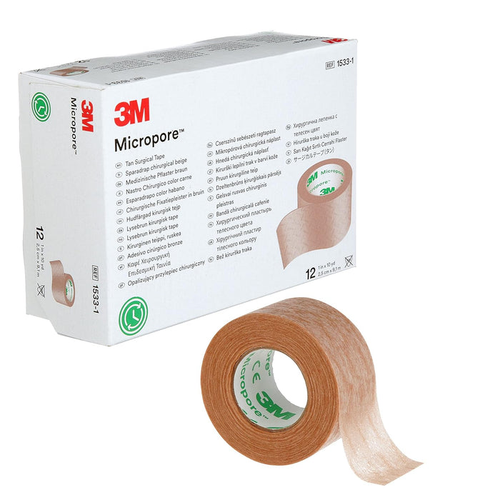 3M™ Micropore™ Surgical Tape Tan 1533-1, 1 inch x 10 yard (2,5cm x 9,1m)