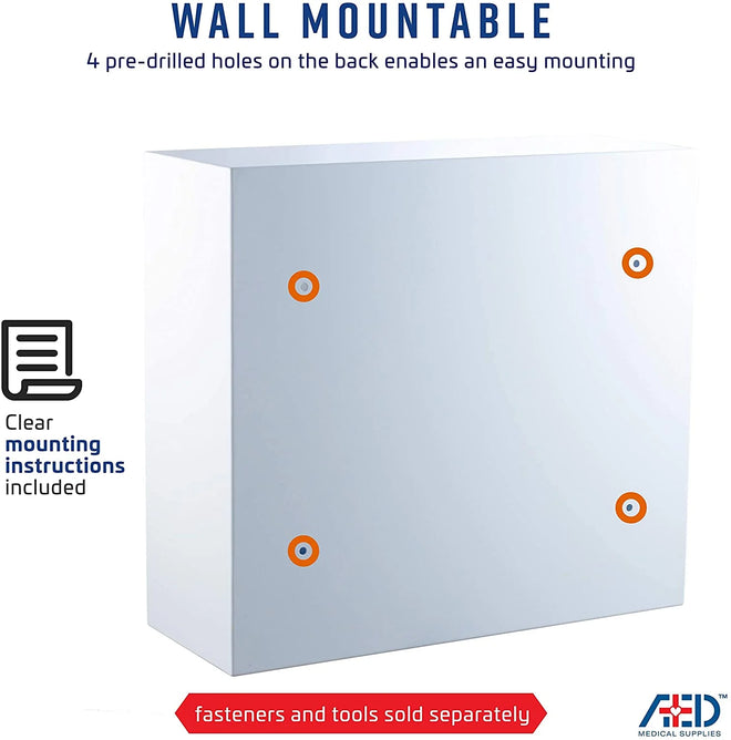 Load image into Gallery viewer, Stainless Steel AED Cabinet | Wall Mount Storage Cabinet for Defibrillators | Compact AED Surface Mount Cabinet
