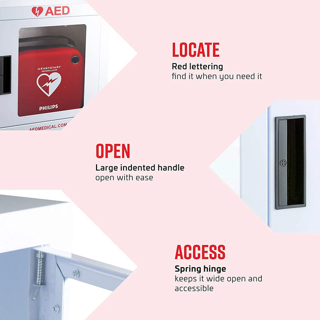 Load image into Gallery viewer, Stainless Steel AED Cabinet | Wall Mount Storage Cabinet for Defibrillators | Compact AED Surface Mount Cabinet
