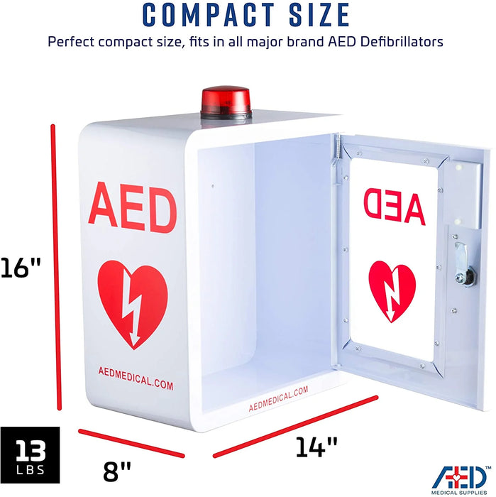 Stainless Steel AED Cabinet| With Emergency Strobe Light, Door-Activated Alarm & Key