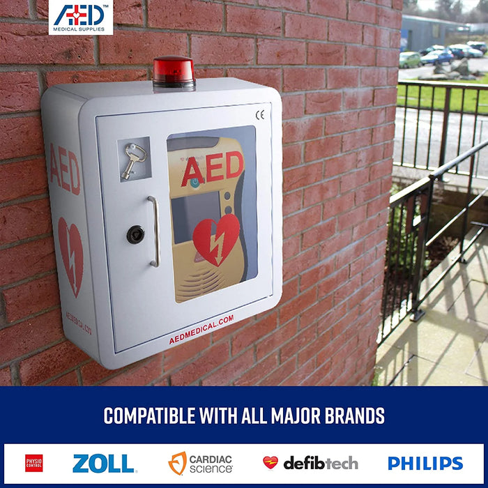 Stainless Steel AED Cabinet| With Emergency Strobe Light, Door-Activated Alarm & Key