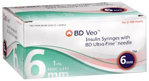 BD INSULIN SYRING 6MM 31GX1ML 100CT syringe and needle,insulin,1mL MISCELL DISP SYRIN 31GX15/64" (324912)